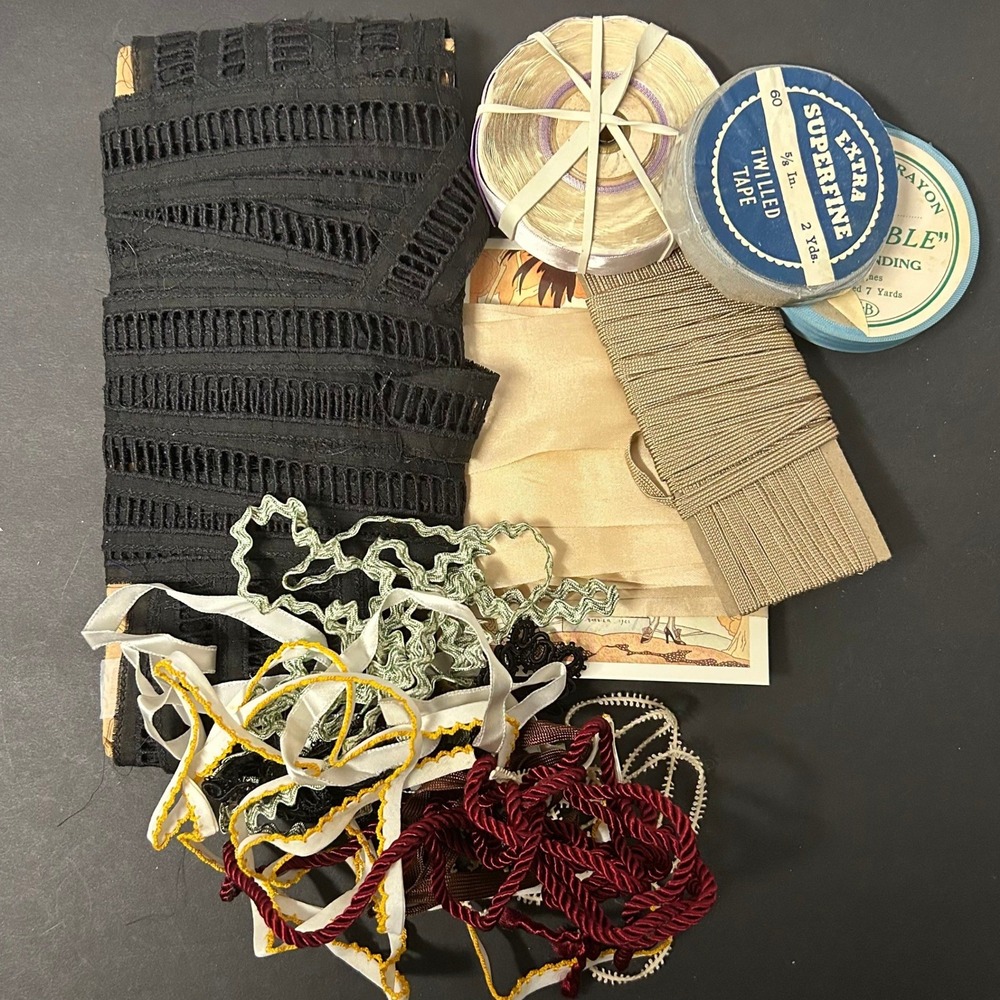 Vintage Sewing Trim Notion Lot Mixed Lace Ribbon Seam Binding